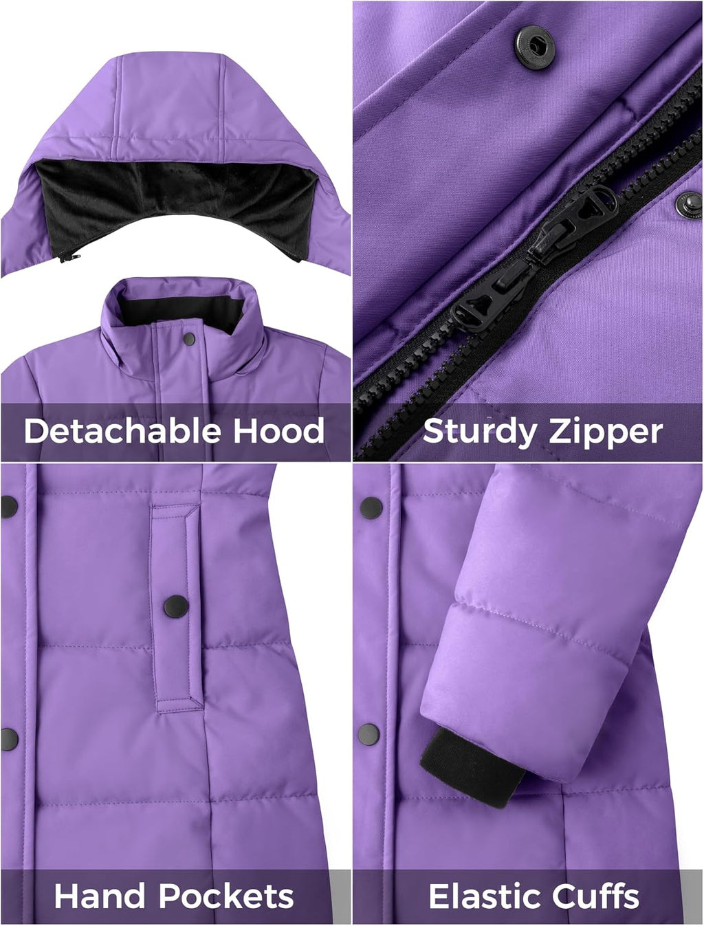 Girl's Long Winter Coat Hooded Puffer Jacket Waterproof Warm Parka | Windproof Removable Hood, Fleece Lined, 5000mm