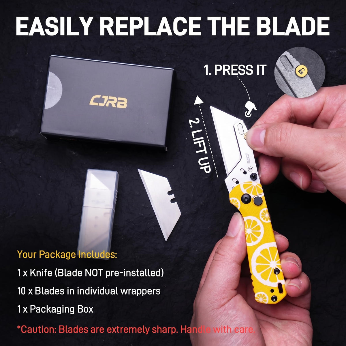 CJRB Boxer Folding Utility Knife Box Cutter with 10PCS Razor Blades