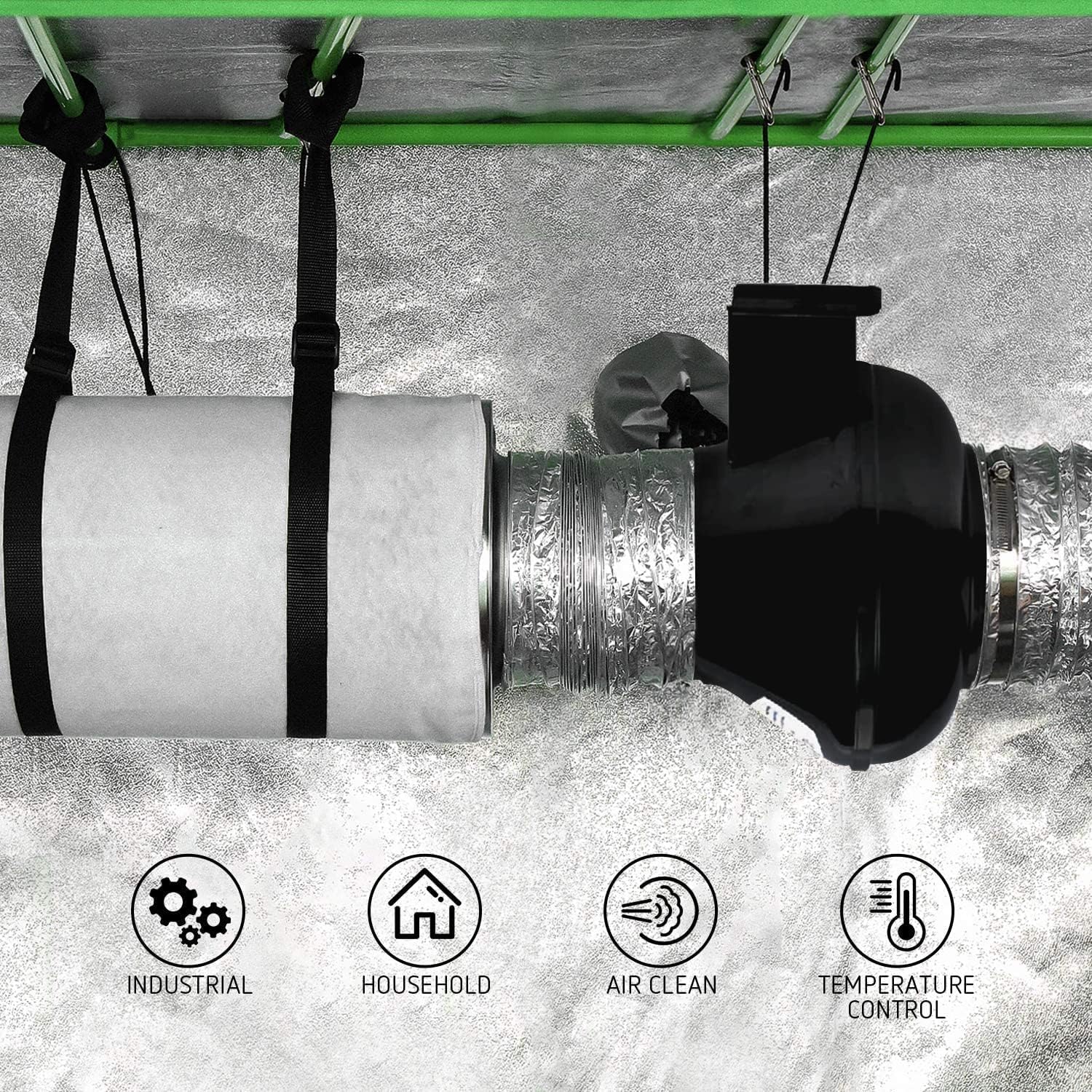 Ventilation Kit, 4 Inch Inline Fan 200 CFM Exhaust Blower, 4 Inch Carbon Fiber Filter Exhaust Fan Combo with 8 Feet