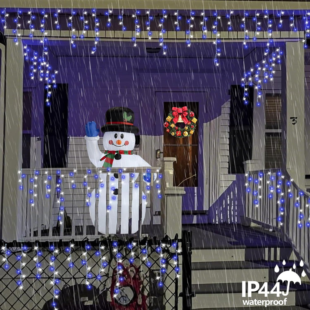 Blue and White Icicle Lights for Outside, 33ft 400 LED String Light Indoor Plug in, 8 Modes Connectable Icicle