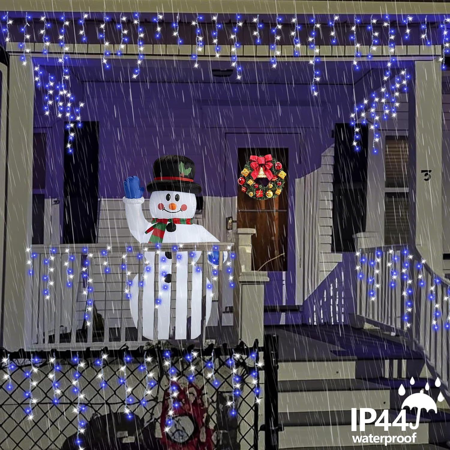 Blue and White Icicle Lights for Outside, 33ft 400 LED String Light Indoor Plug in, 8 Modes Connectable Icicle