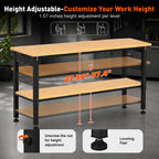 60 Inch 2-Tier Adjustable Workbench, 2600 LBS Heavy Duty Garage Table