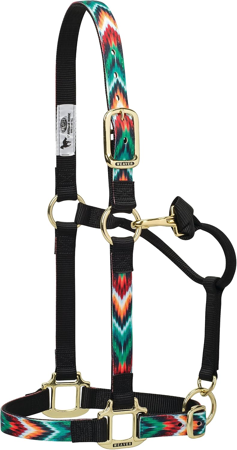 Nylon Horse Halter, Patterned Webbing, Adjustable Chin & Throat Snap Halters for Horses, Equine Tack,Average Size