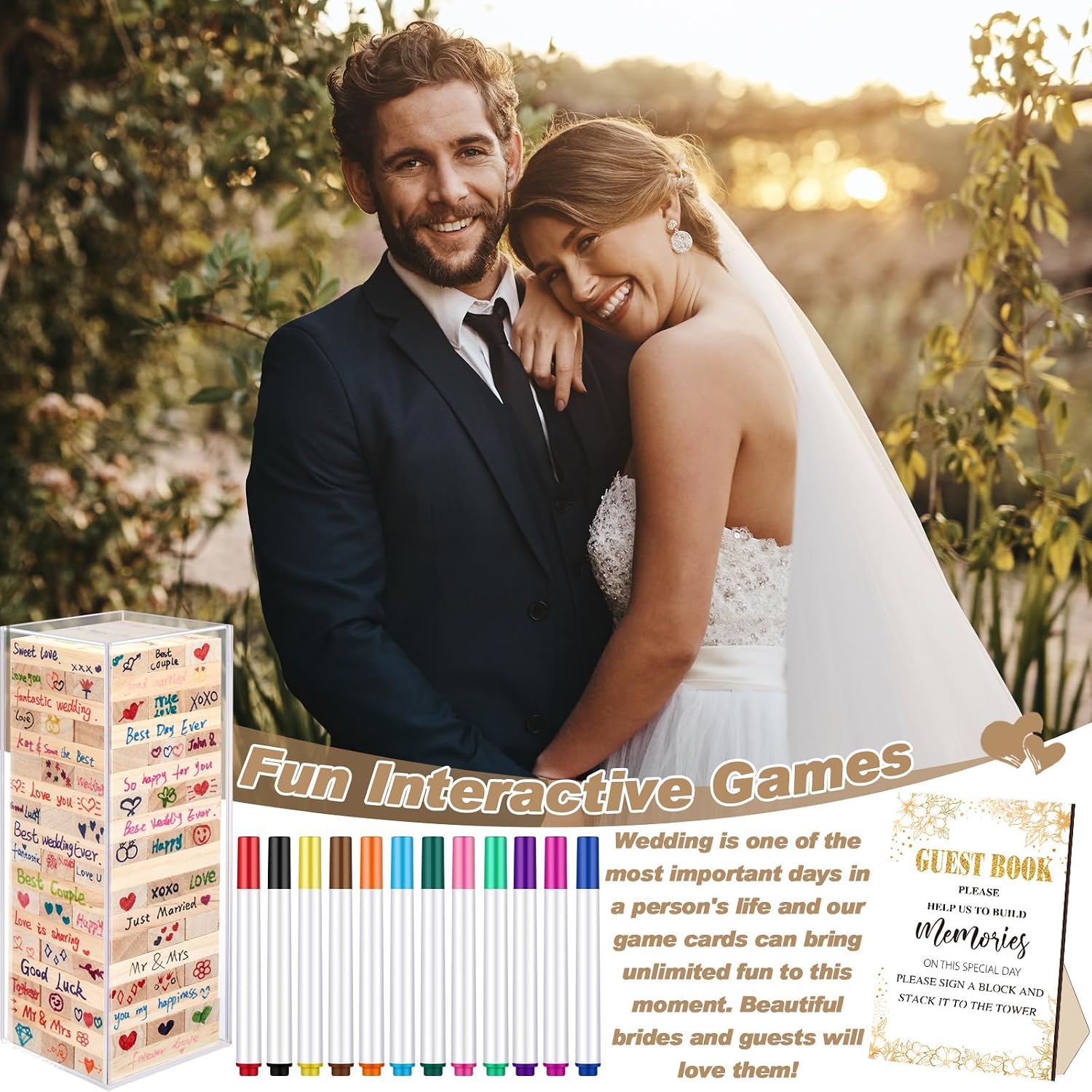 80 Pcs Wedding Guest Book Alternative Wooden Block Guest Book for Wedding Sign in Bridal Shower Decoration 54 Pcs