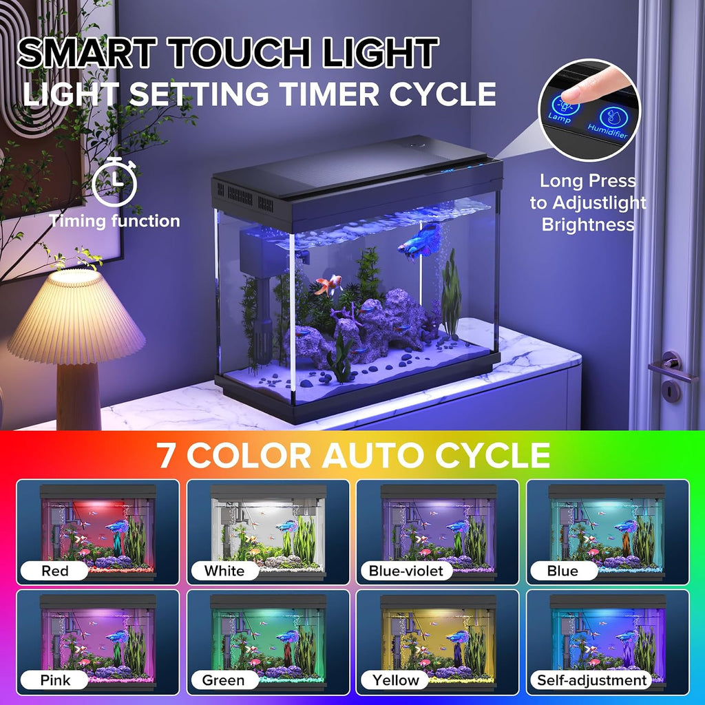 Fish Tank, 2.4-Gallon Aquarium Starter Kit with 3-in-1 Quiet Pump