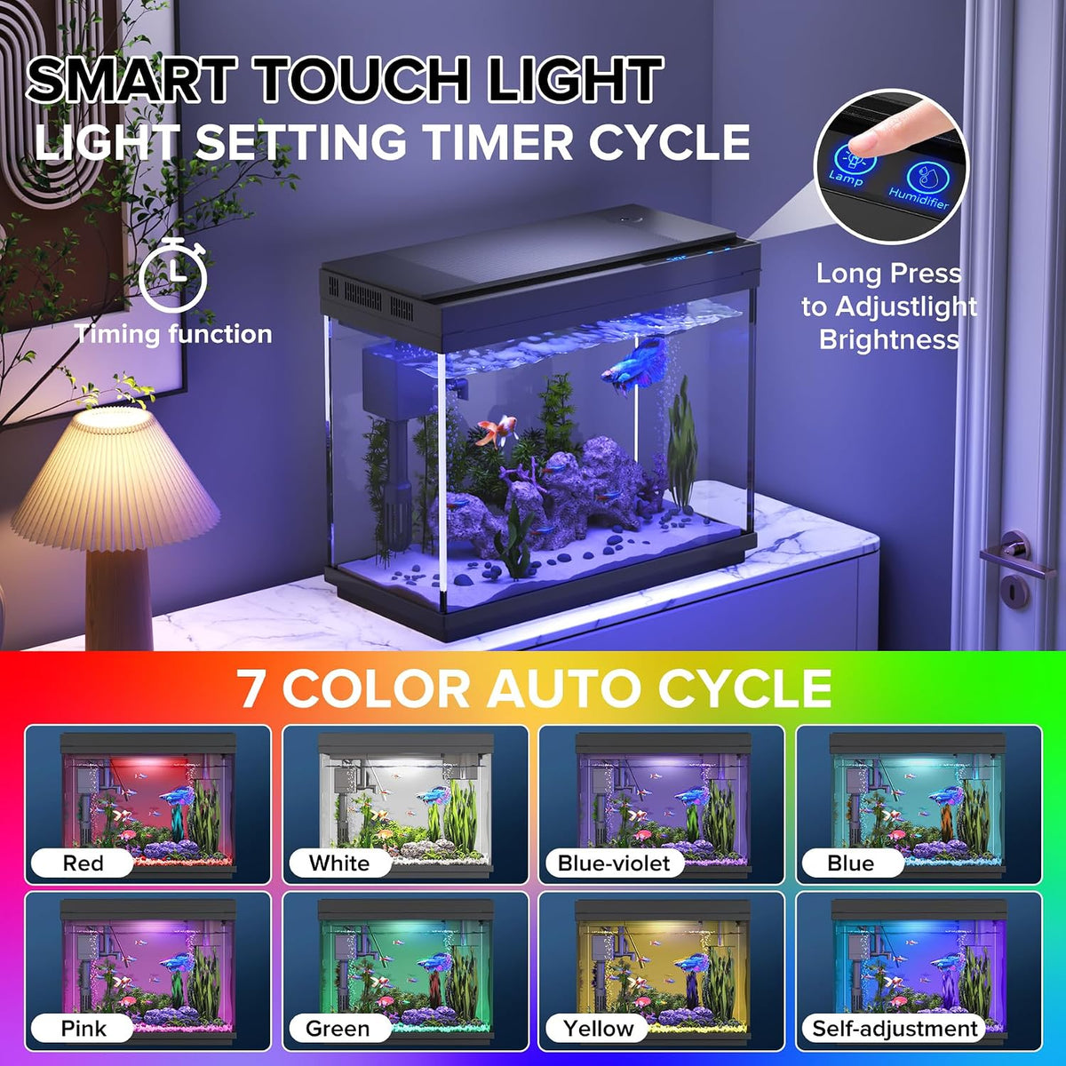 Fish Tank, 2.4-Gallon Aquarium Starter Kit with 3-in-1 Quiet Pump