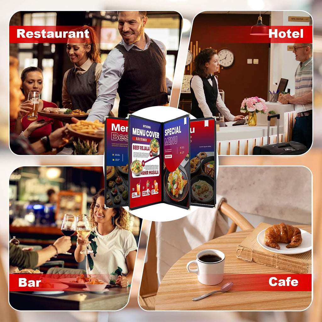 2 Pack 8.5 x 11 Inch Menu Covers, 4 Page Clear PVC Menu Sleeves