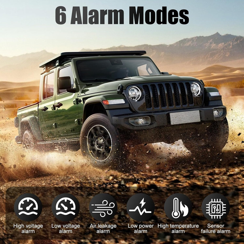 Wireless Bluetooth TPMS with 4 External Sensors for RV Trailer | Tire Pressure Monitoring System with 6 Alert Modes