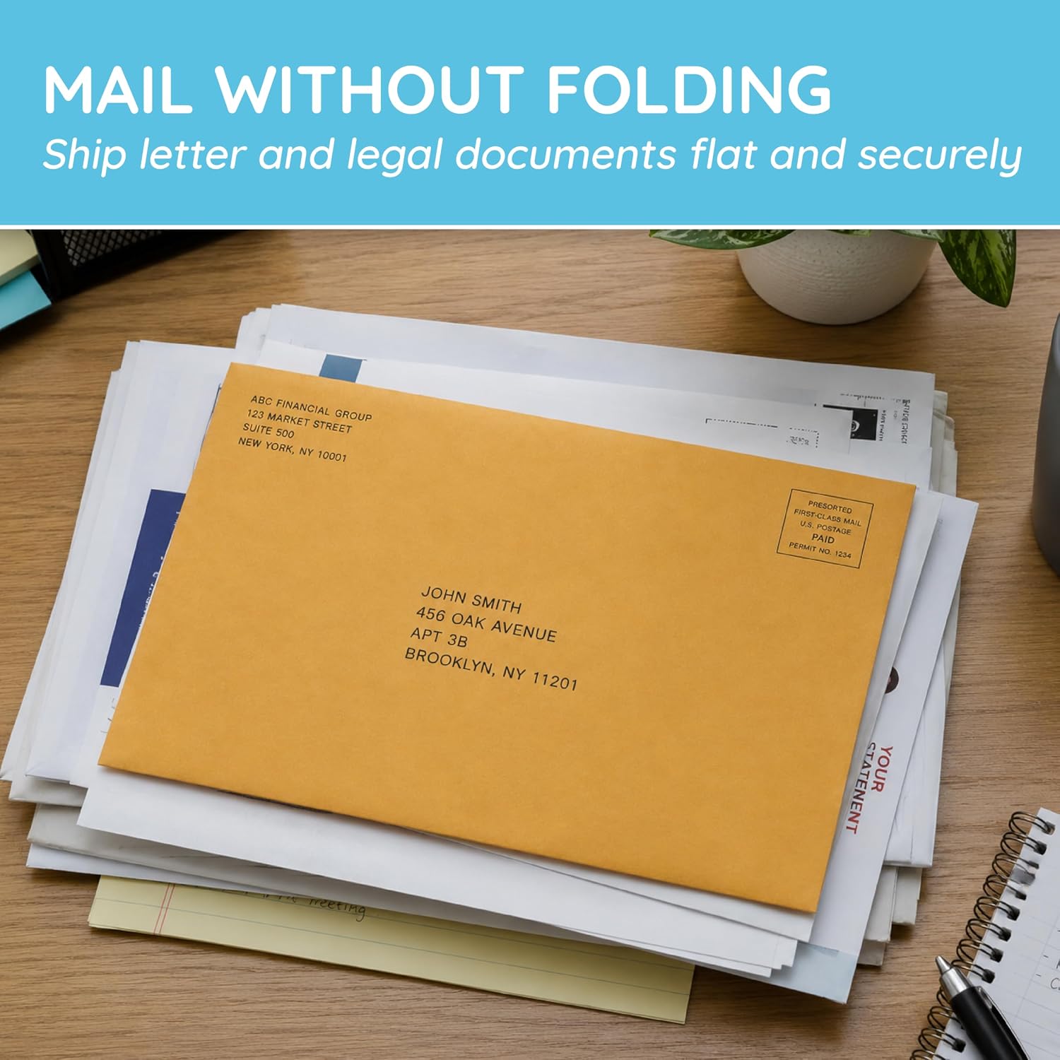 100 10" x 15" Kraft Clasp Envelopes, Gummed Seal