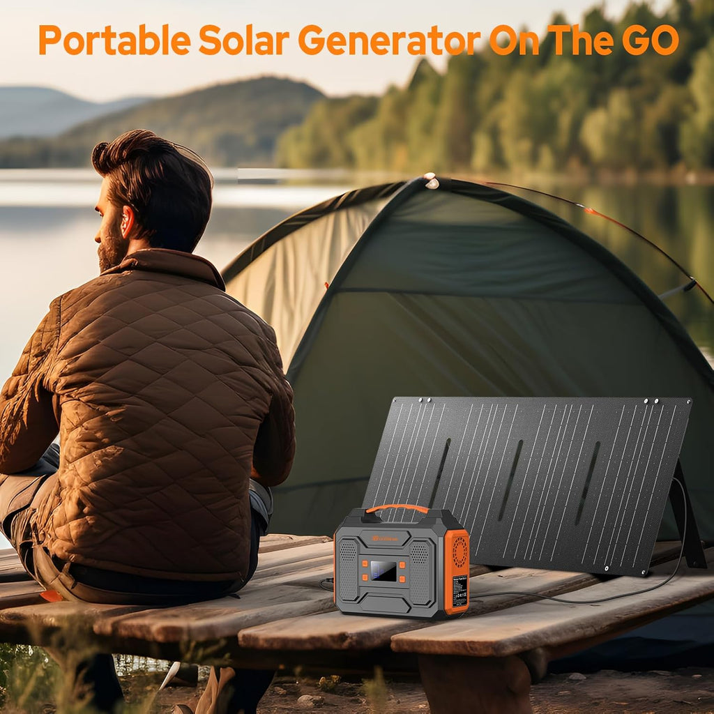 Solar Generator with Panel, 300W Portable Power Station with Solar Panel 40W, 110V Pure Sine Wave AC Outlet Electric