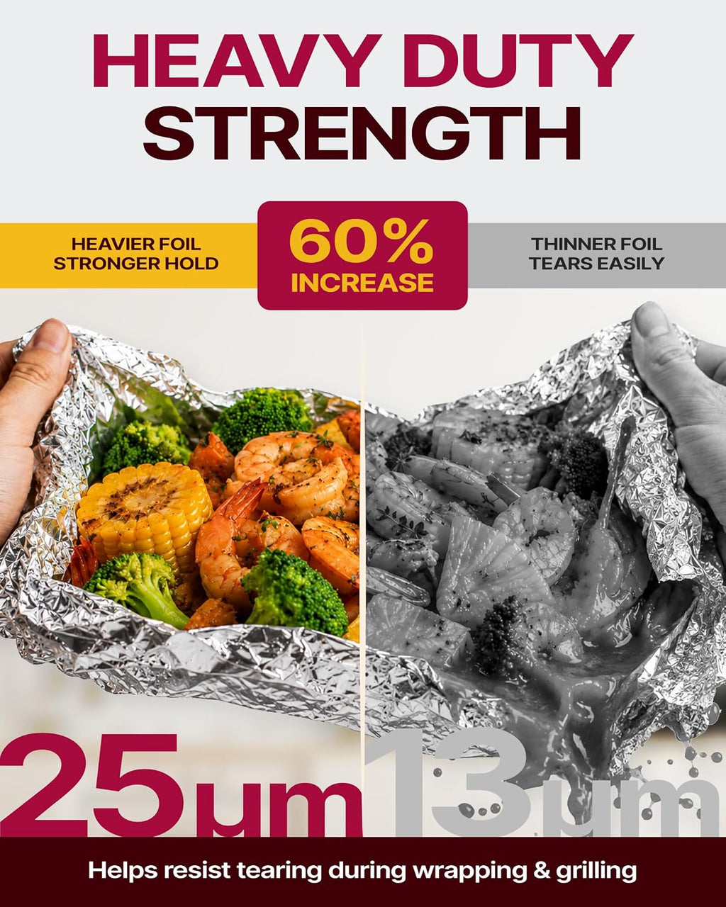 Heavy Duty Aluminum Foil, 25 Micron, 12 in x 150 ft, 150sqft, 2Pack