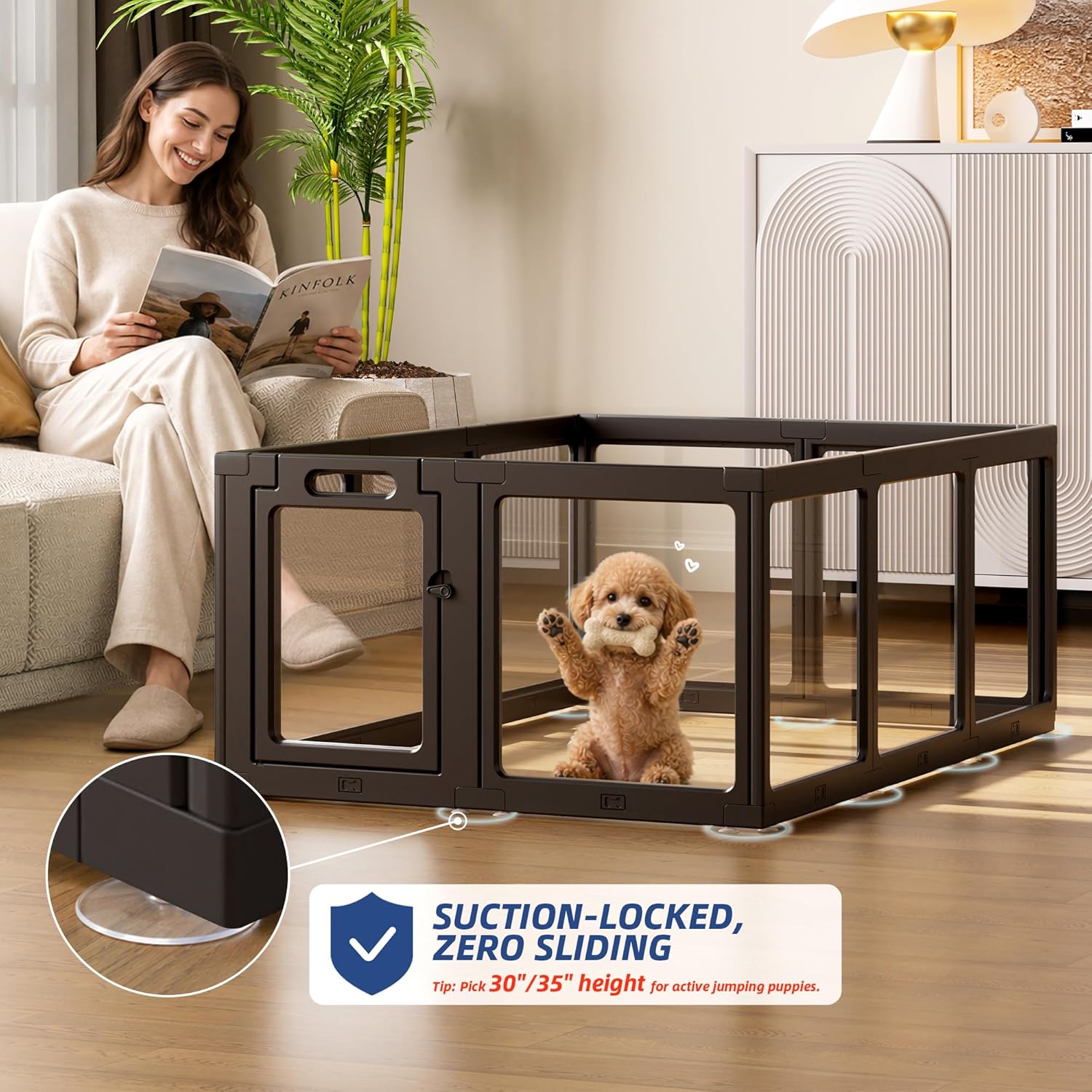 Clear Acrylic Dog Playpen Indoor, Puppy Cat Small Pet Play Pen, Pet Cat Playpen for Rabbits, Dog Fence Crate Kennel