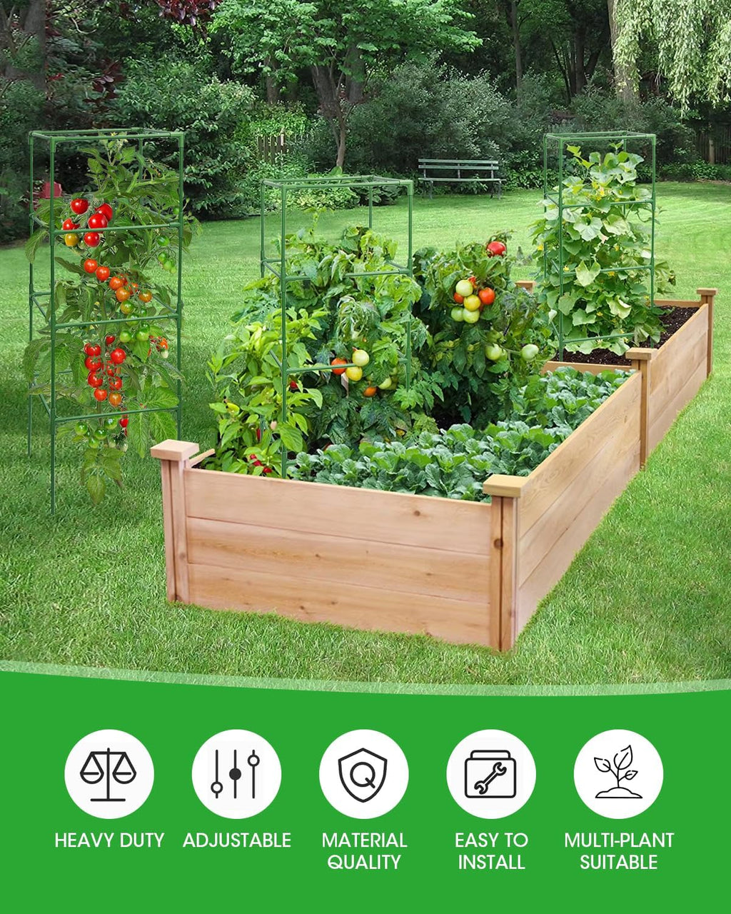 3 Pack Tomato Cages for Garden - Heavy Duty Square Tomato Plant Support Stakes, Height-Adjustable Tomato Trellis
