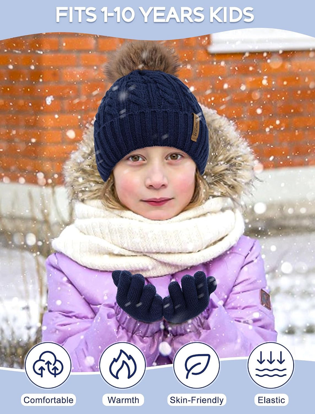 Kids Winter Hat Gloves Scarf Set, Boys and Girls Beanie Hat | Toddler Hat and Glove Set, Girls Beanie, Warm Mittens
