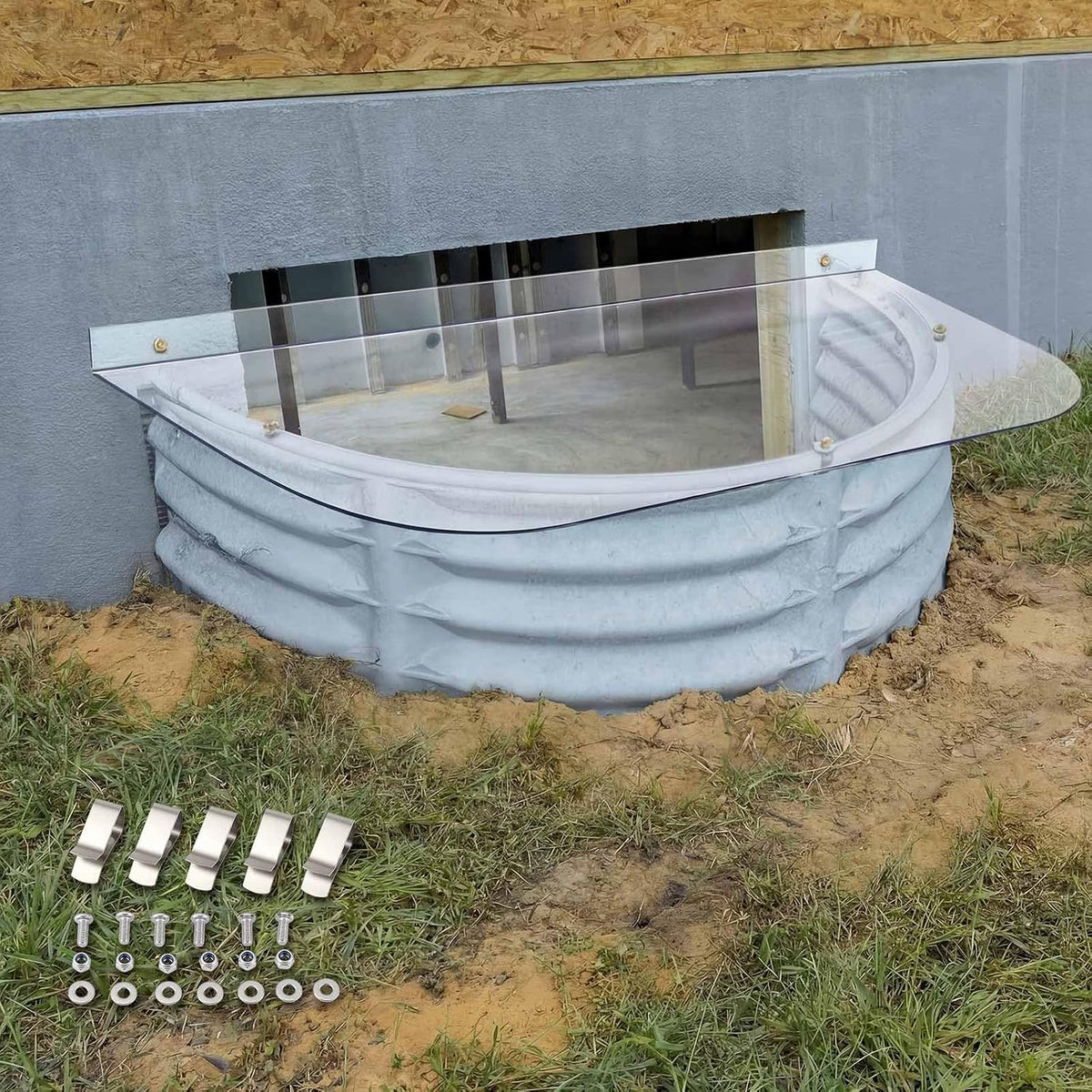 54" x 38" Basement Window Well Covers Clear Polycarbonate Egress Window Well Cover Outside UV Resistant Cover