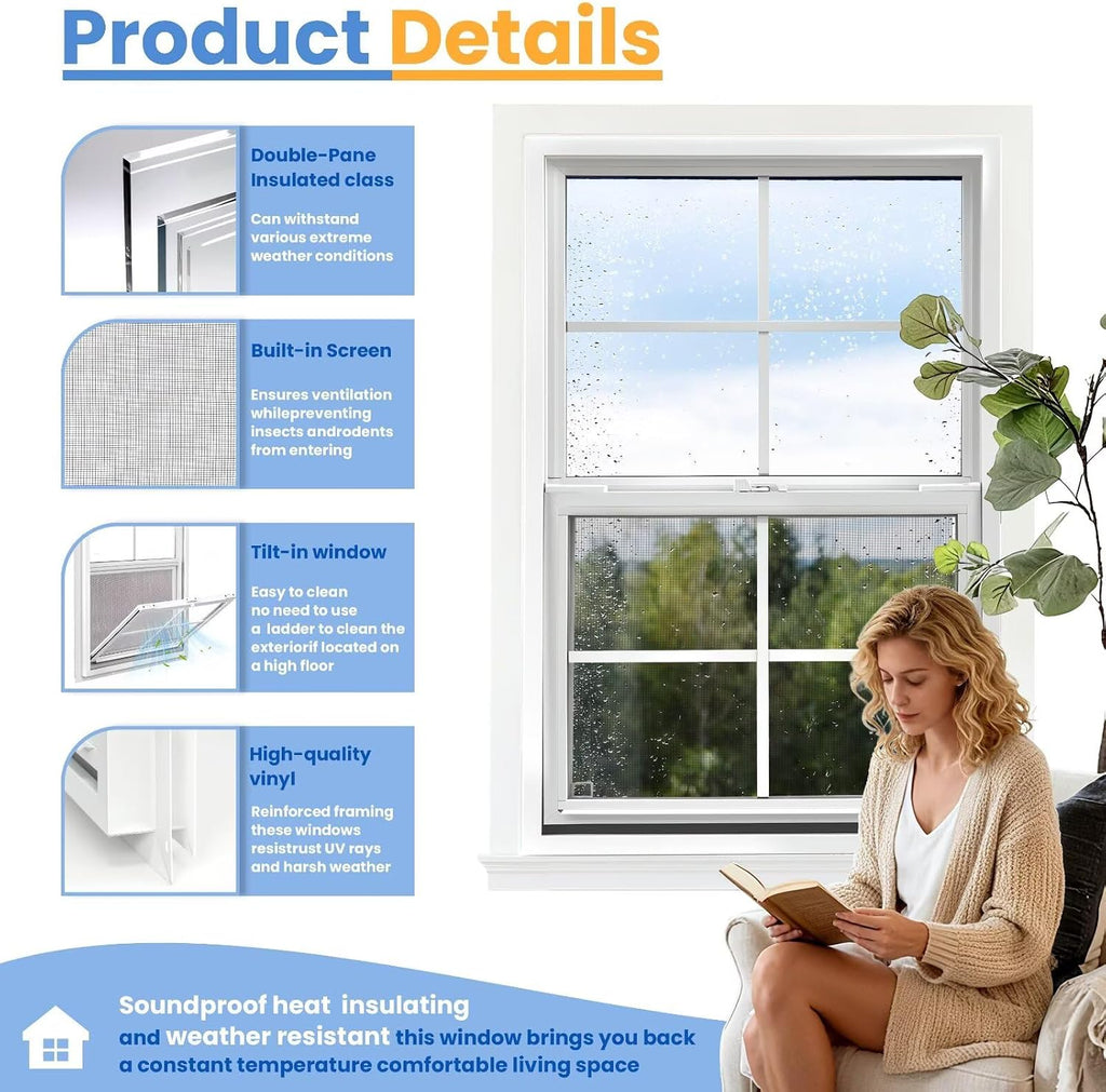 36" x 48" Vinyl Single Hung Window, White