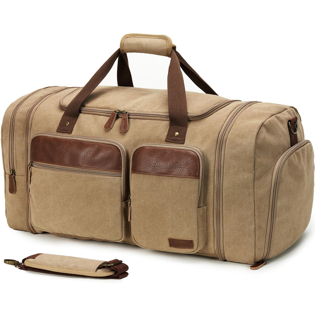 Canvas Duffle Bag for Travel 65L Expandable, Brown