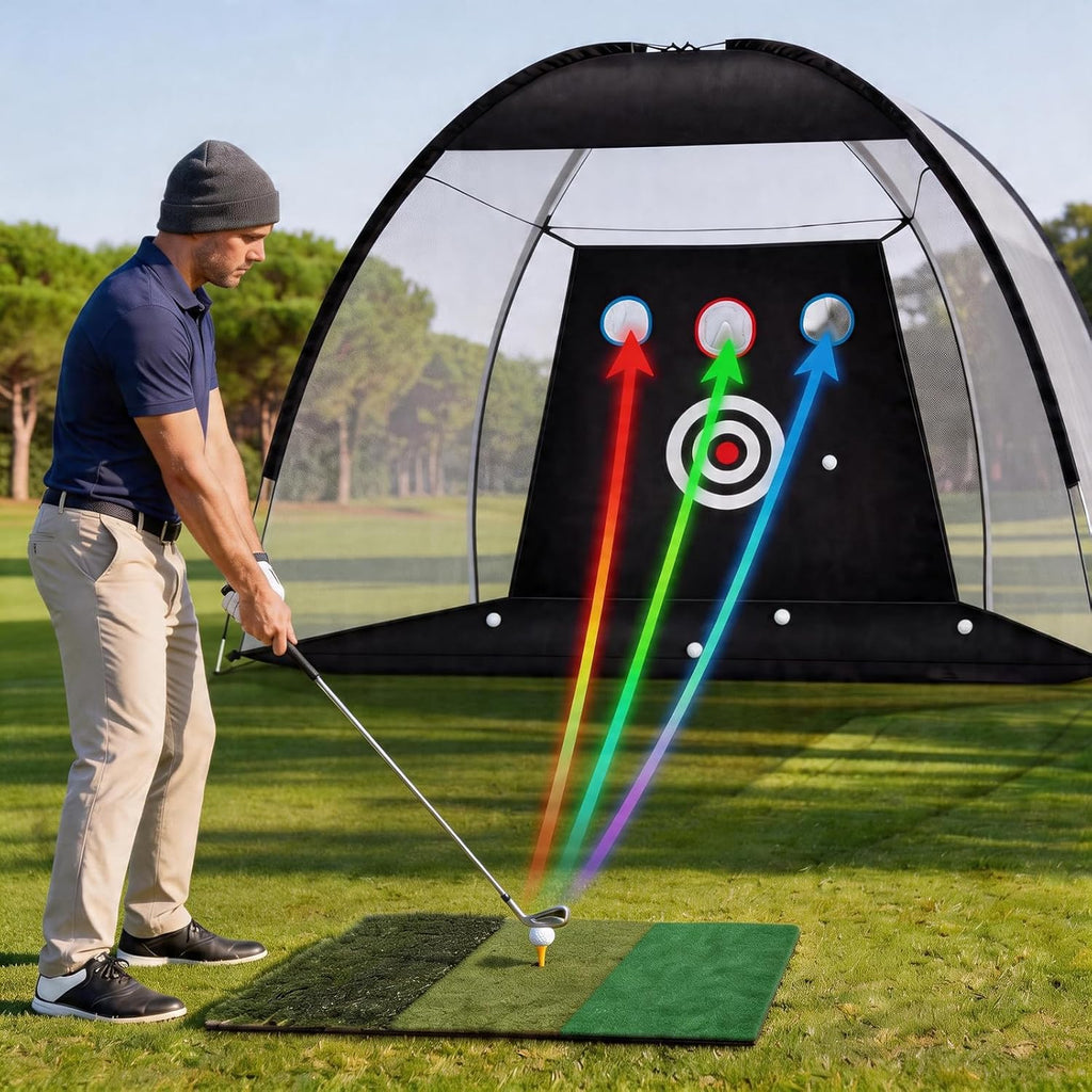 Golf Practice Net with Mat 10x7ft, Hitting Net for Backyard Outdoor Driving & Chipping, Heavy Duty Training Equipment