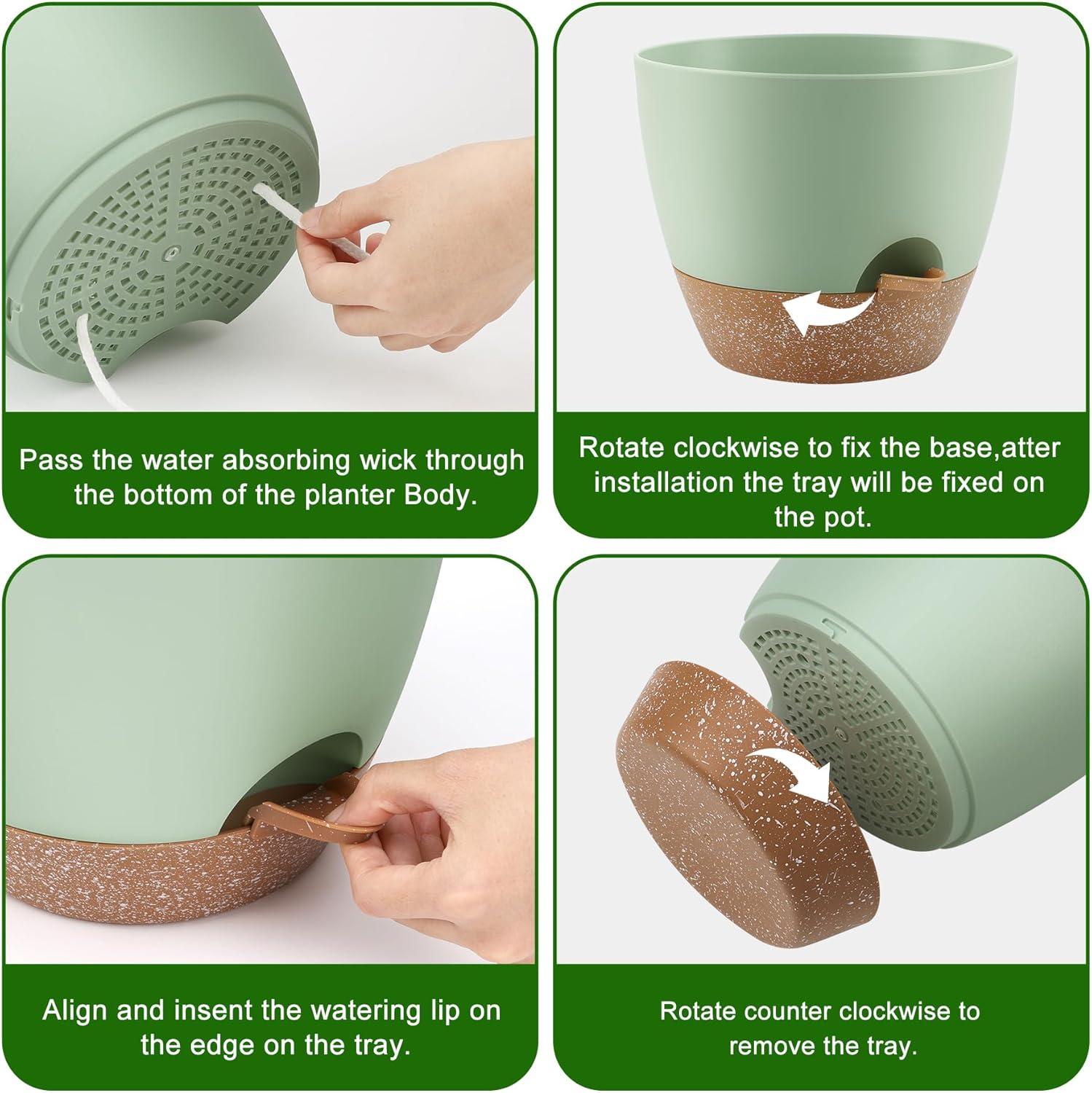 Plant Pots 10/9/8/7.5/7 Inch Self Watering Pots, Set of 5 Plastic Planters with Drainage Holes and Saucers,Plastic