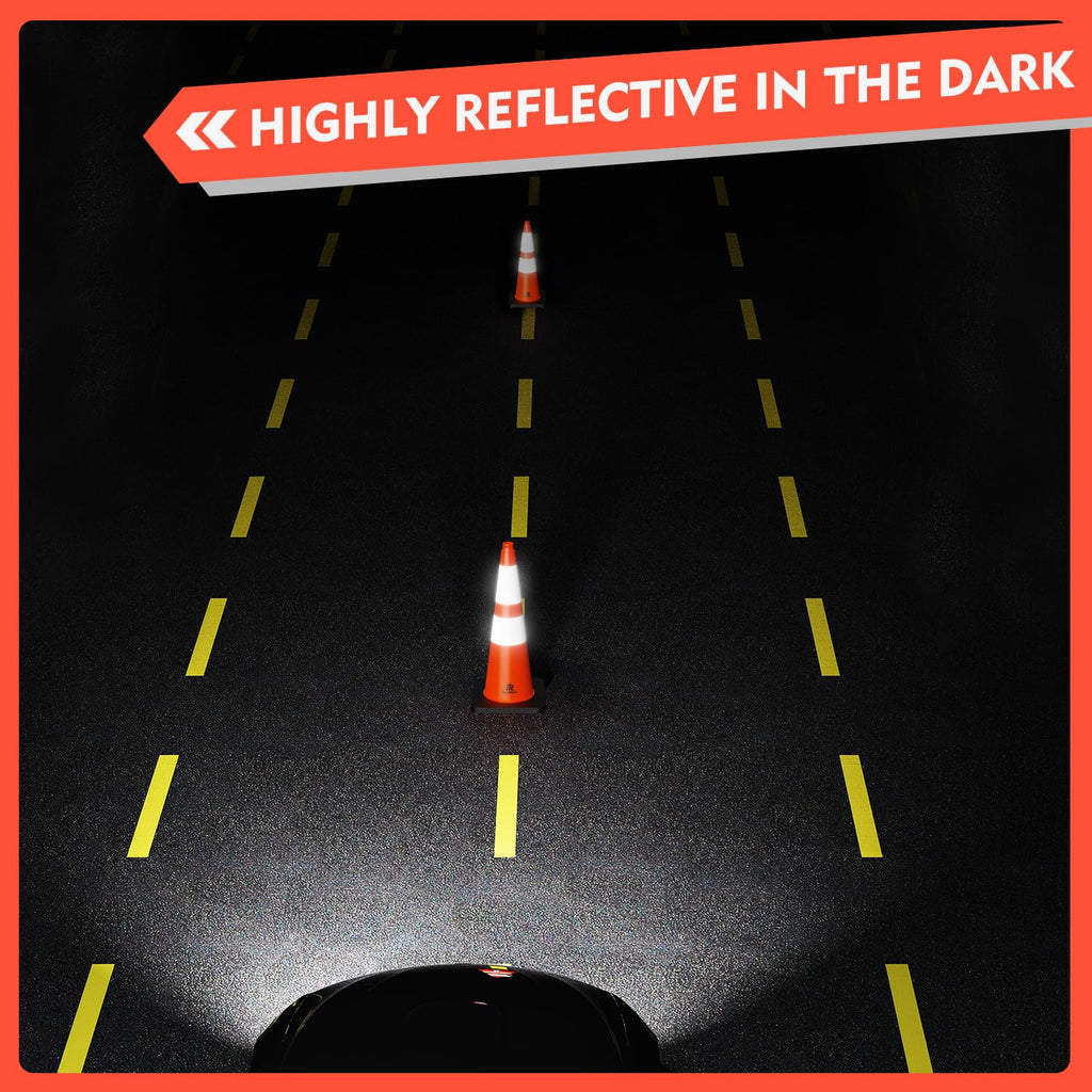 Orange Traffic Safety Cones 28 Inch with Weighted Base, 8 Pack | Reflective Collar, Flexible PVC