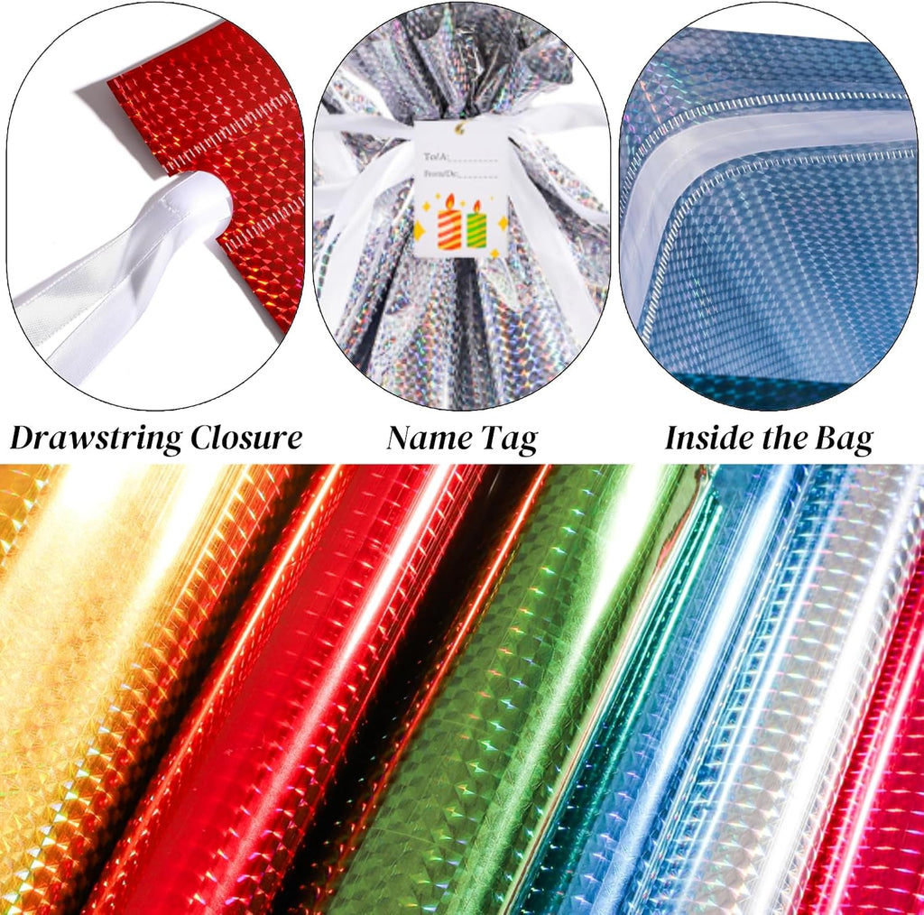 24 Pcs Christmas Drawstring Gift Bag, Wrapping Bag Bulk with Tags