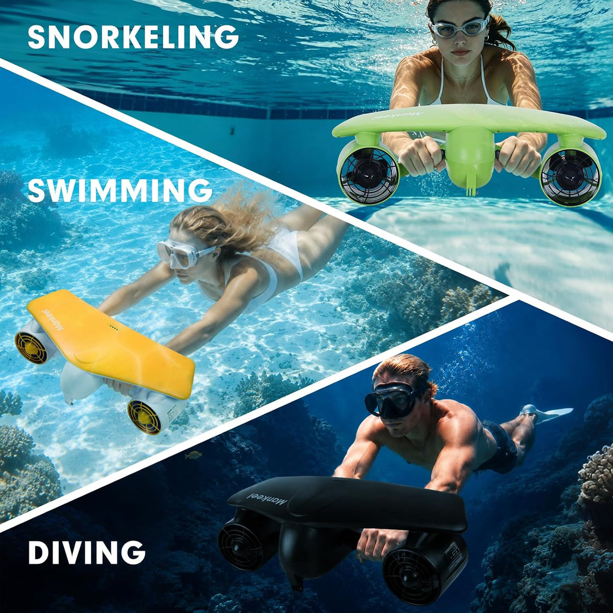 Underwater Scooter with Action Camera Mount, 26lbf Sea Scooter 30 Minutes Water Scooter for Adults 50M Waterproof