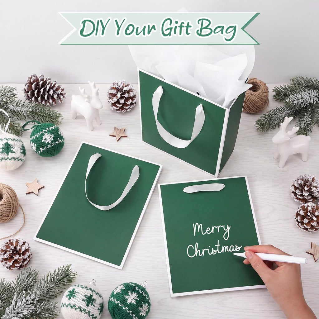 10 Pack Paper Gift Bags with Handle Tissue Paper, Green White