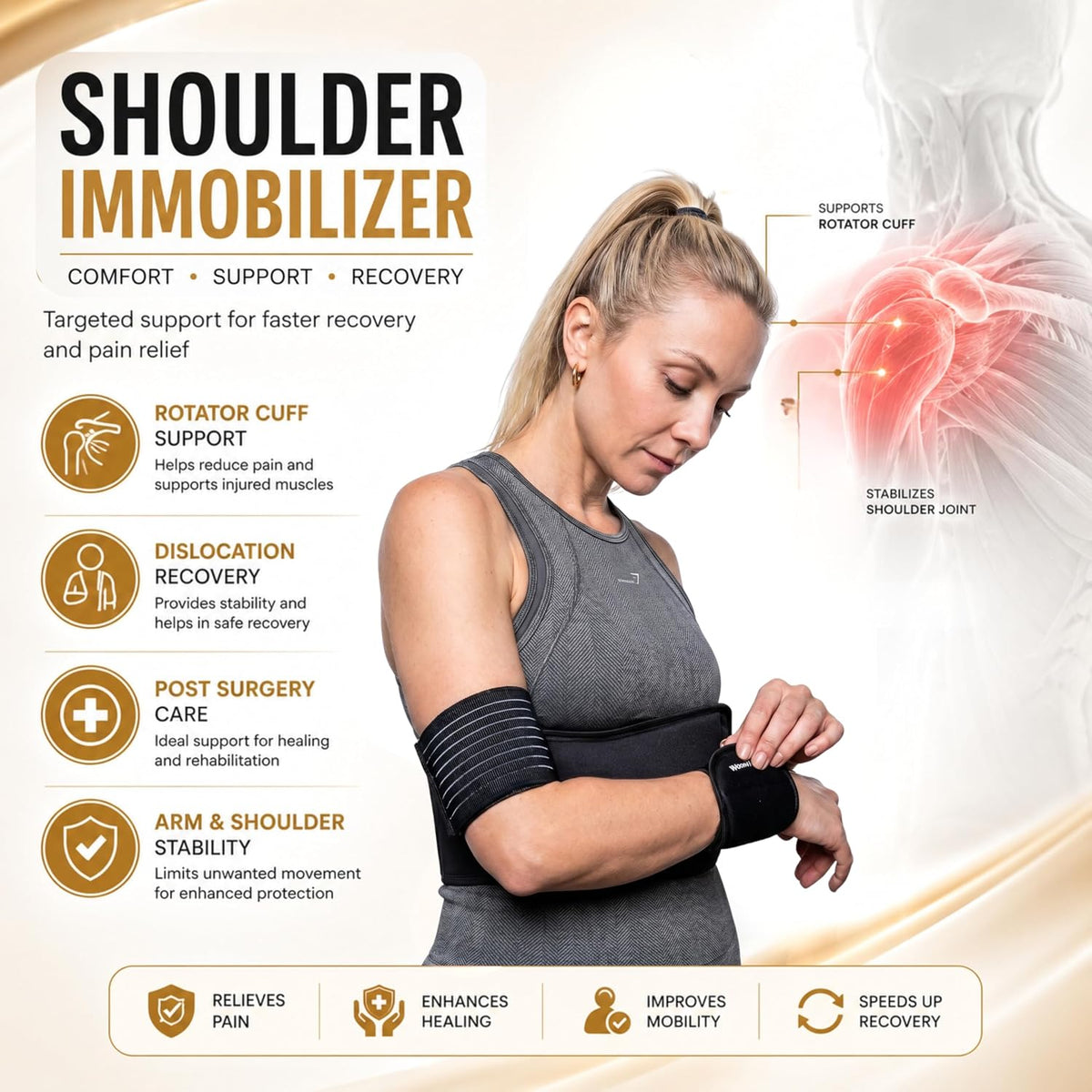 Left Right Shoulder Immobilizer Arm Sling Elastic Brace for Clavicle Collar Bone Dislocation Subluxation Shoulder
