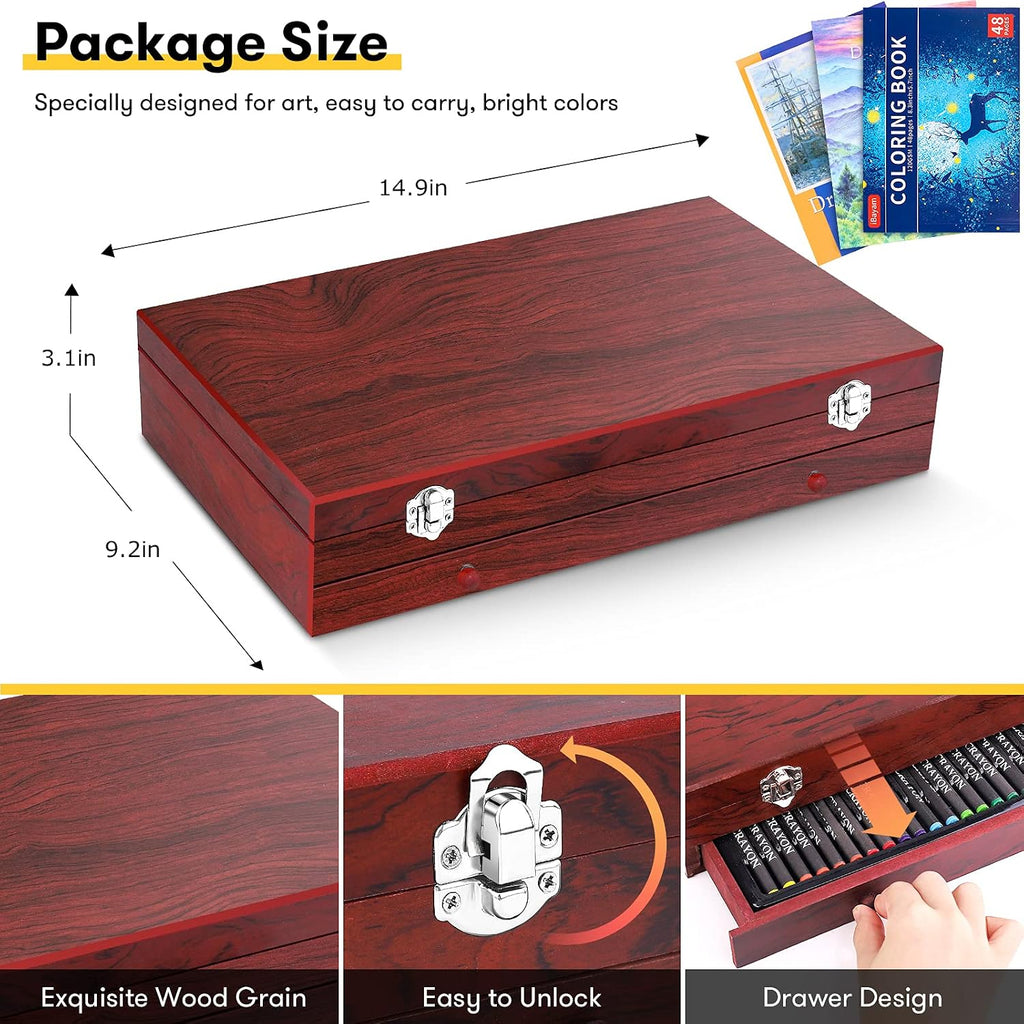 Art Supplies, 150-Pack Deluxe Wooden Art Set Crafts Drawing Painting Kit with 2 -Sketch Pads, 1-Coloring Book, Gift