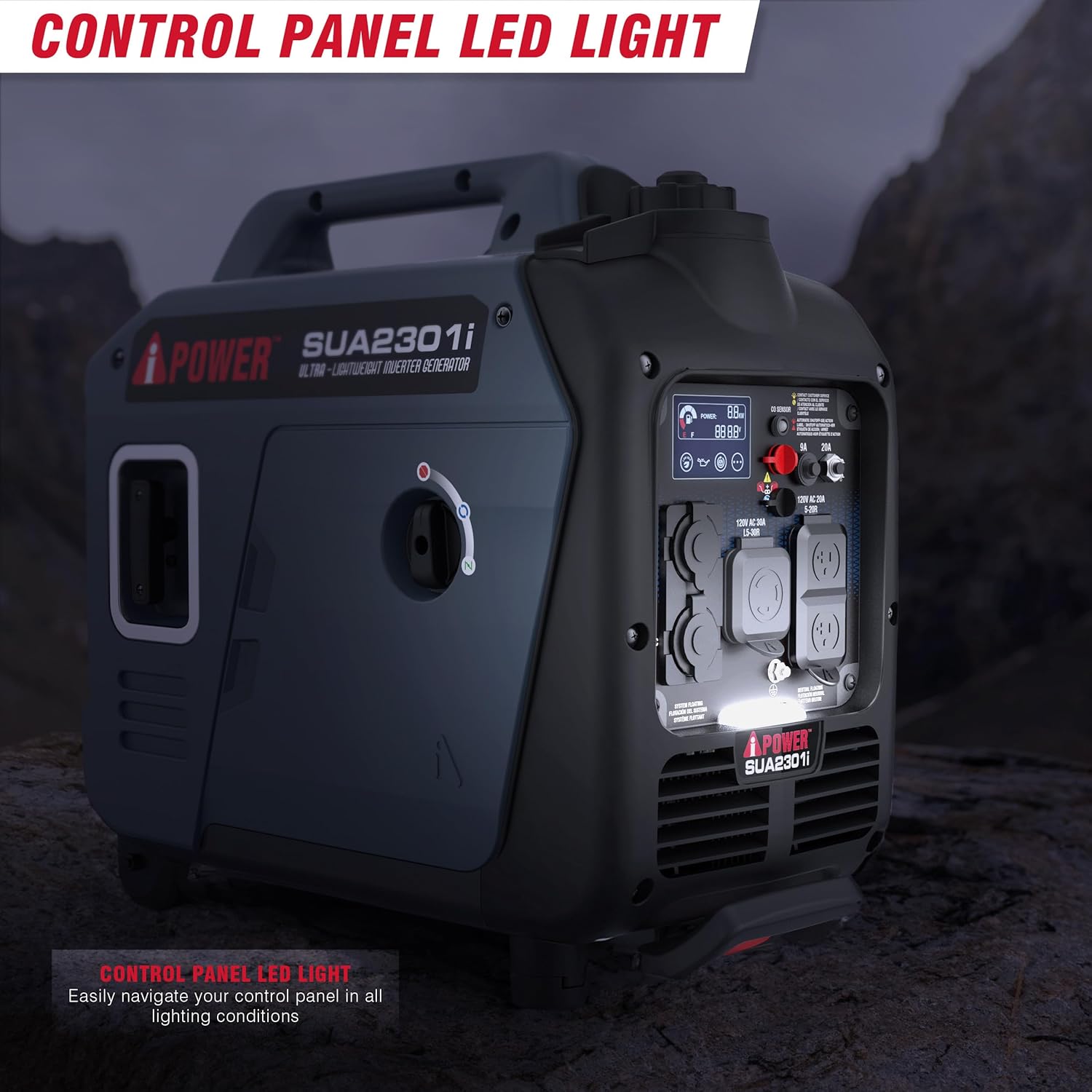 Portable Inverter Generator, 2300W RV Ready, EPA & CARB Compliant CO Sensor, Portable Ultra-Light Weight For Backup