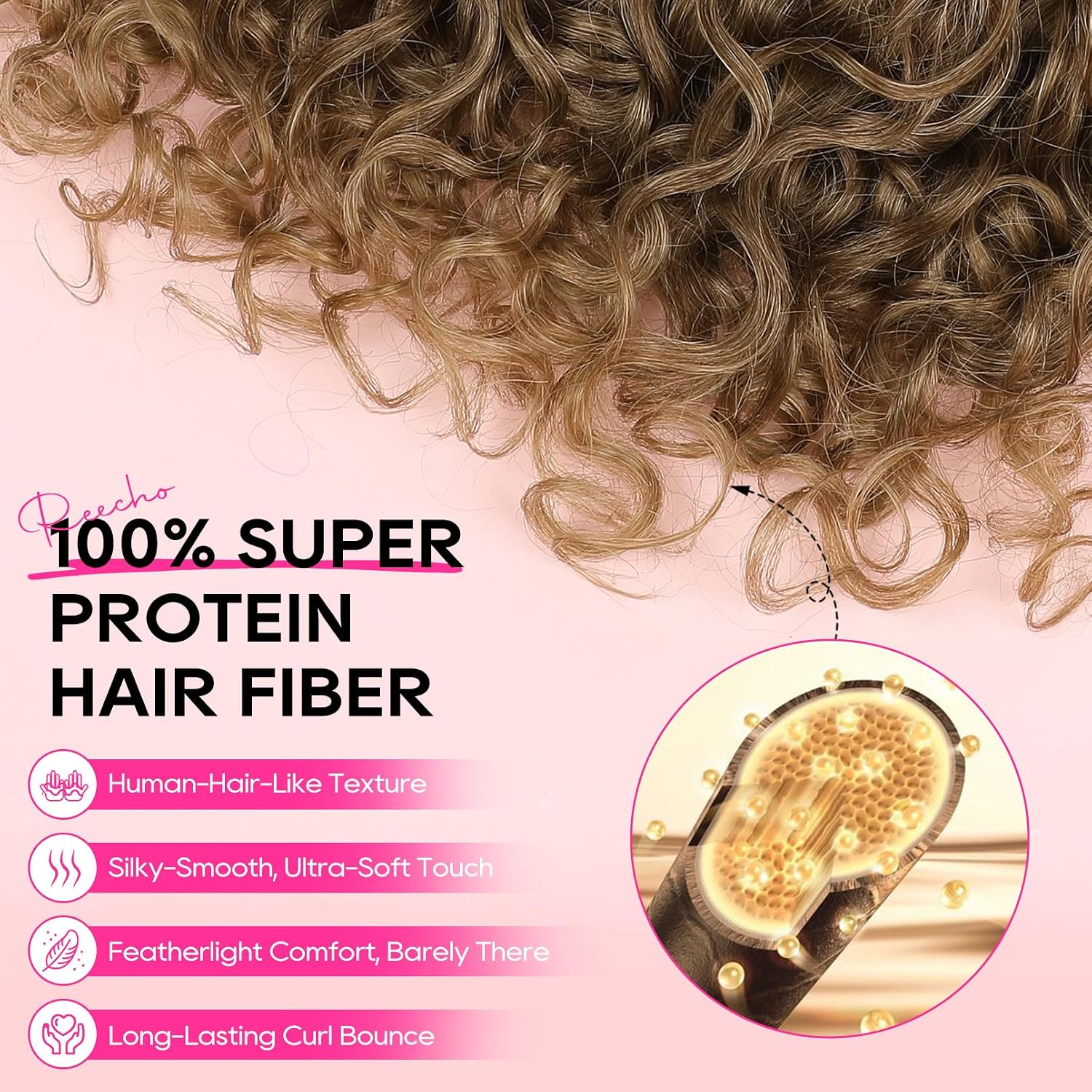 Curly Hair Extensions - 4PCS 18" GoGo Clip in Hair Extensions 100% Super Protein Hairpieces with Invisible Lace Weft
