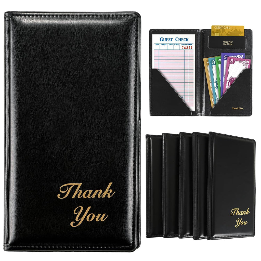 Leather Restaurant Check Presenters, (Black, 5 Pack)