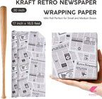 Kraft Retro Newspaper Wrapping Paper Roll - Mini Roll - 17 Inch x 16.5 Feet - Vintage Black and White Newspaper