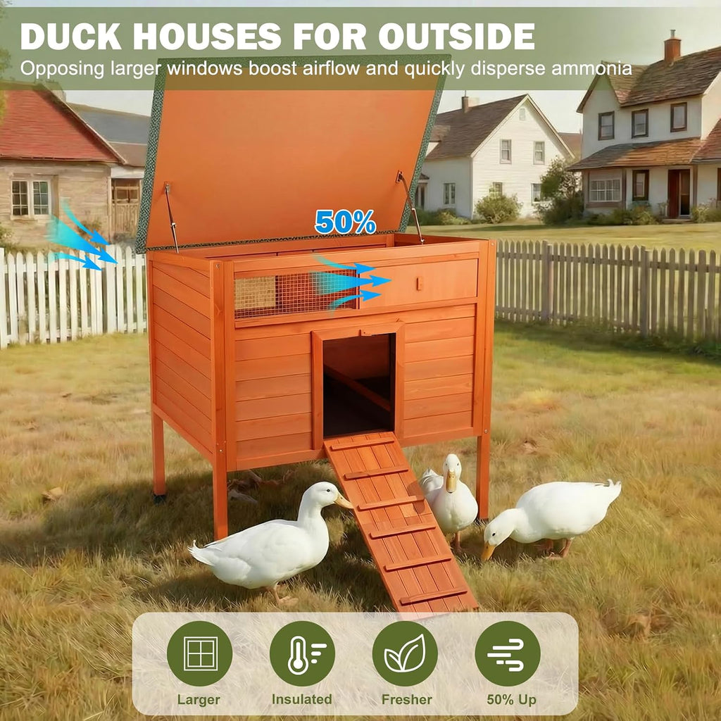 Insulated Duck Coop Warm Duck House for Outside with Larger Windows