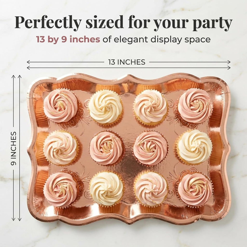 Rose Gold Serving Trays 10 Pack Heavy Duty Disposable Paper Platters