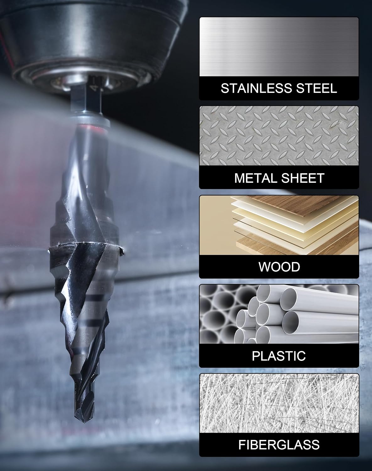 EZARC M35 Cobalt Step Drill Bit for Metal, 1/4"-3/4", 1/4" Hex Shank