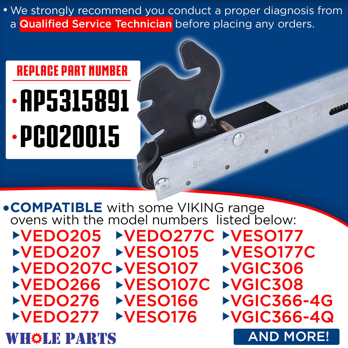 Whole Parts Upgraded Range Oven Door Hinge Part# PC020188 (PC020015)