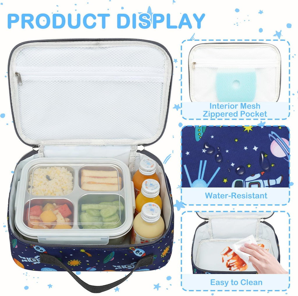 Kids Lunch box Insulated Soft Bag Mini Cooler Back to School Thermal Meal Tote Kit for Girls, Boys, Astronaut