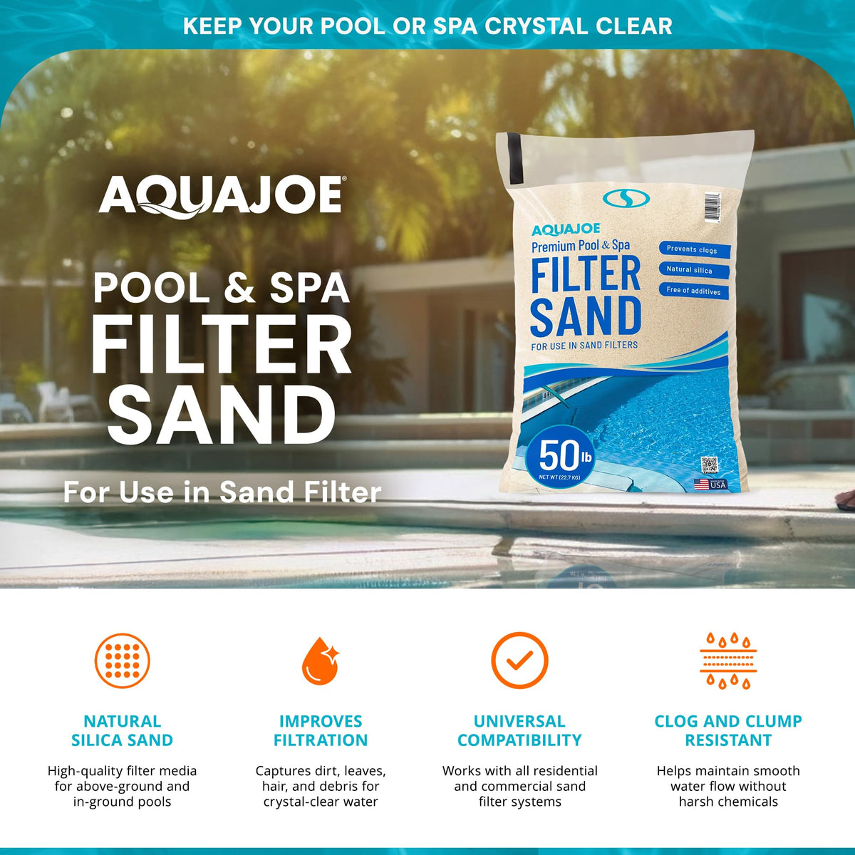 Premium Pool & Spa Filter Sand, 50 Lb Bag, FLTSAND50