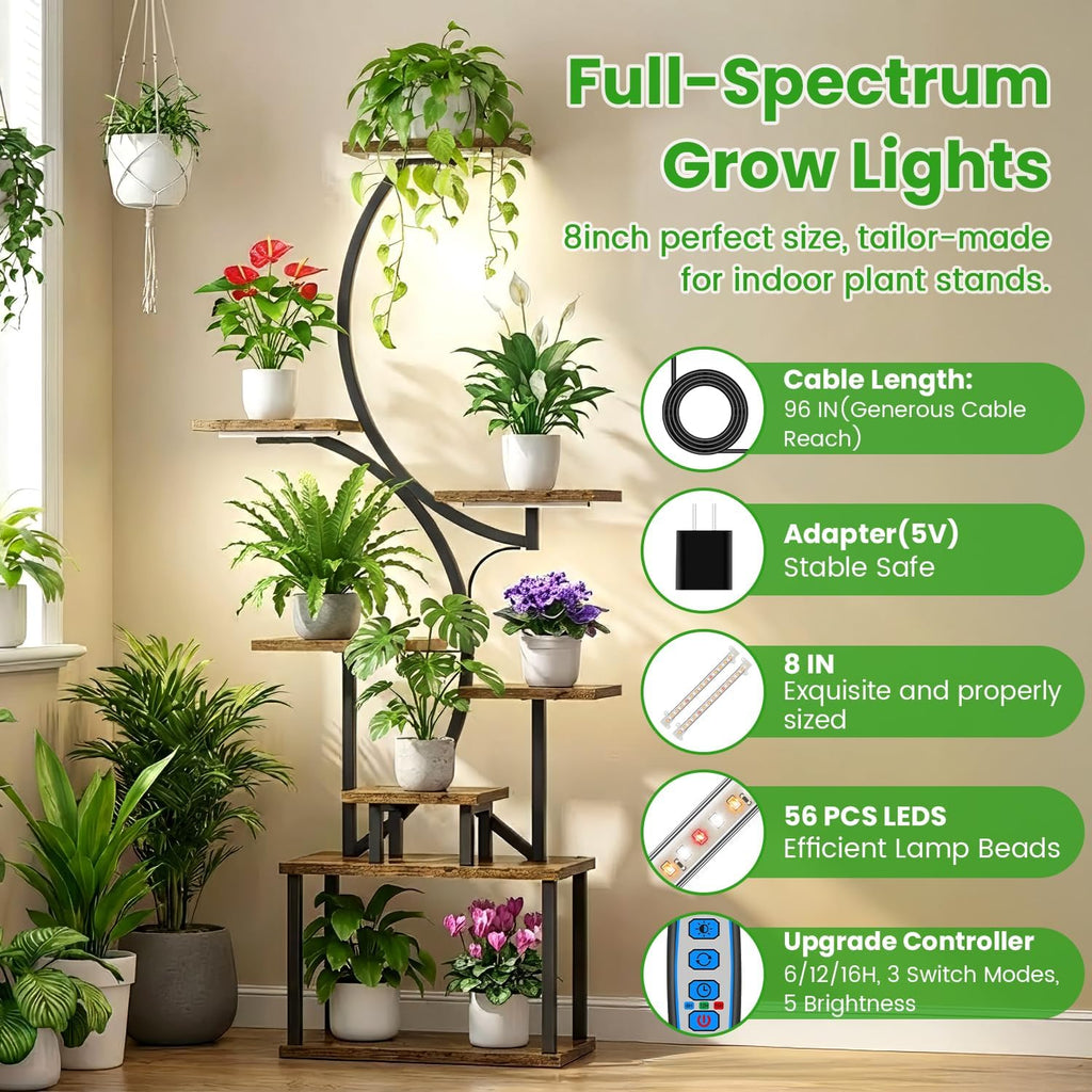 8in Plant Grow Light Strip, Full Spectrum for Indoor Plants 5V | 56 LEDs Under Cabinet Grow Lamp, Auto Timer 6/12/16