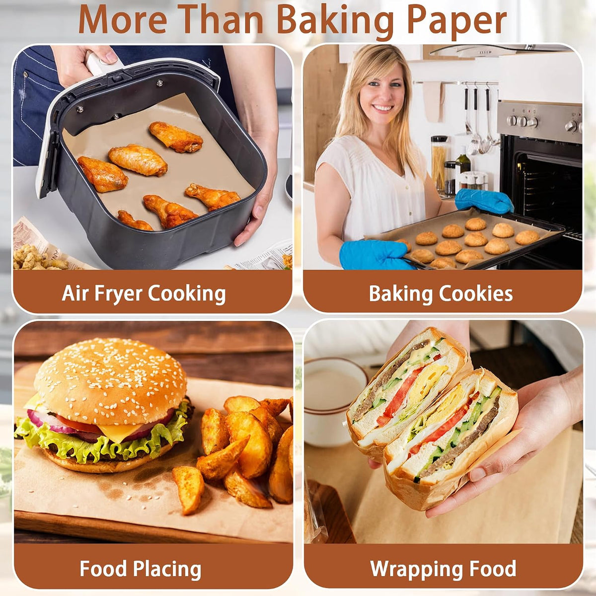 10x10 Inch Parchment Paper Sheets 200 Pcs, Unbleached Non-Stick