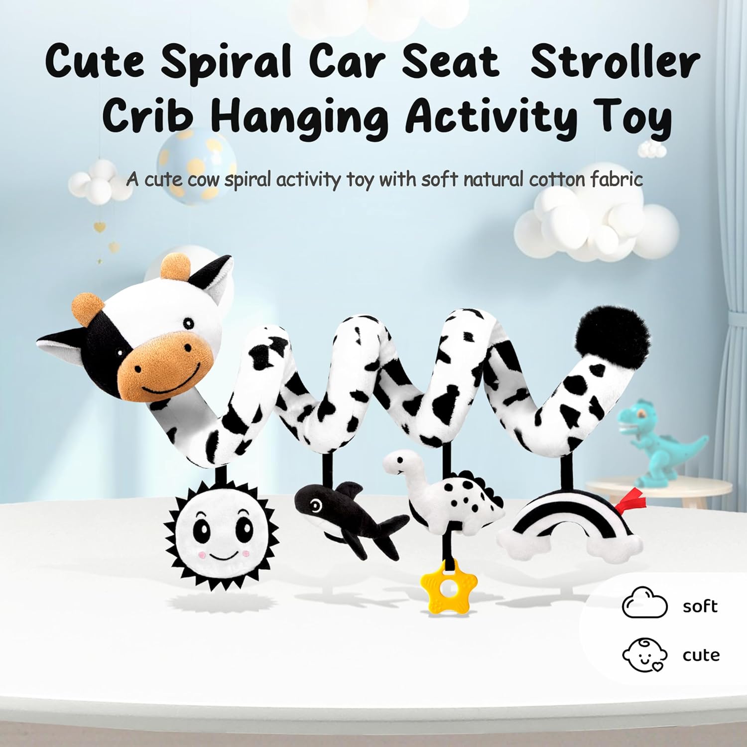 Spiral Car Seat Baby Toys 0-6 Months, Infant Carseat High Contrast Sensory Toys Hanging Stroller Accessories, Newborn