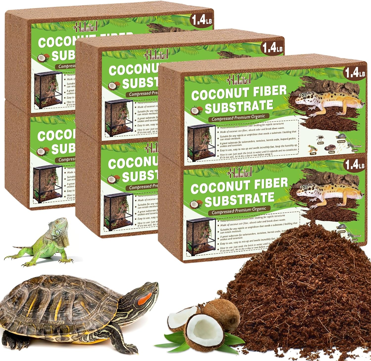 6 Pack Compressed Coconut Fiber Substrate for Reptiles | Organic Coconut Substrate, Reptile Bedding for Tortoises