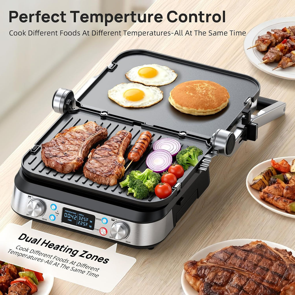 6-in-1 Indoor Grill and Griddle, 14’’, Electric Grill Indoor,1700W | 90-Minute Timer, Reversible nonstick grill &