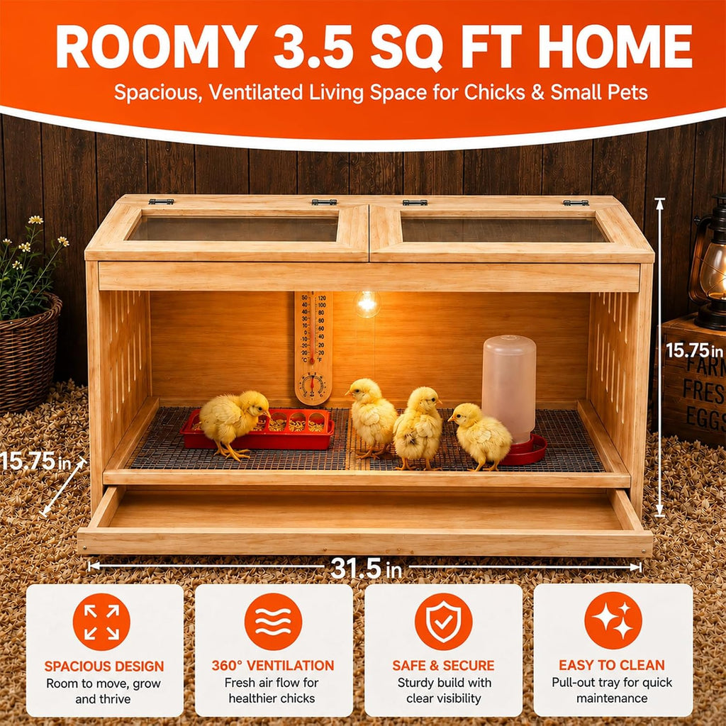 Wooden Brooder Box for Chicks, Ducklings & Quail Chick House