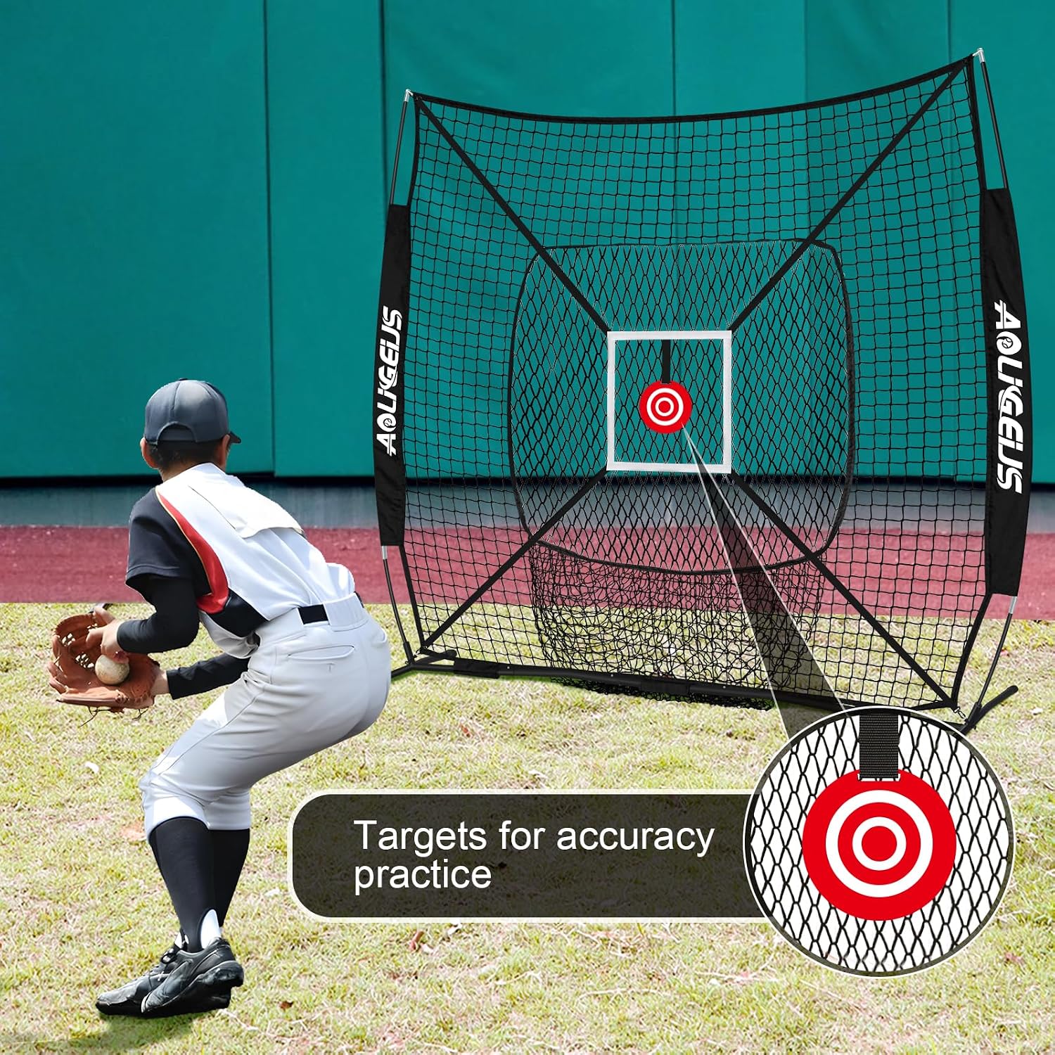 6'x6' Baseball Softball Pitching Net Practice Net,Batting Tee | Baseball Pitching Net with Batting Tee Strike Zone