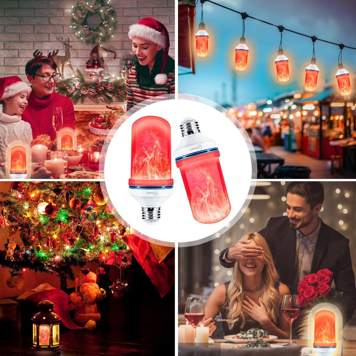 LED Flickering Light Bulbs, 4 Modes E26 Base Fire Light Bulbs with Gravity Sensor (Red - 2 Pack)