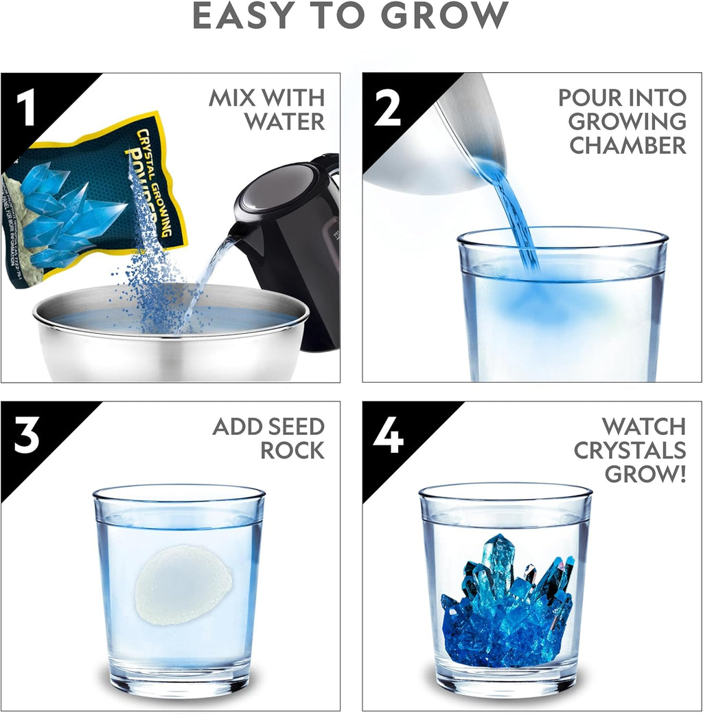 National Geographic Mega Crystal Growing Kit with 6 Crystals for Kids 8-12 | Glow-in-the-Dark Crystal, Light-Up Night