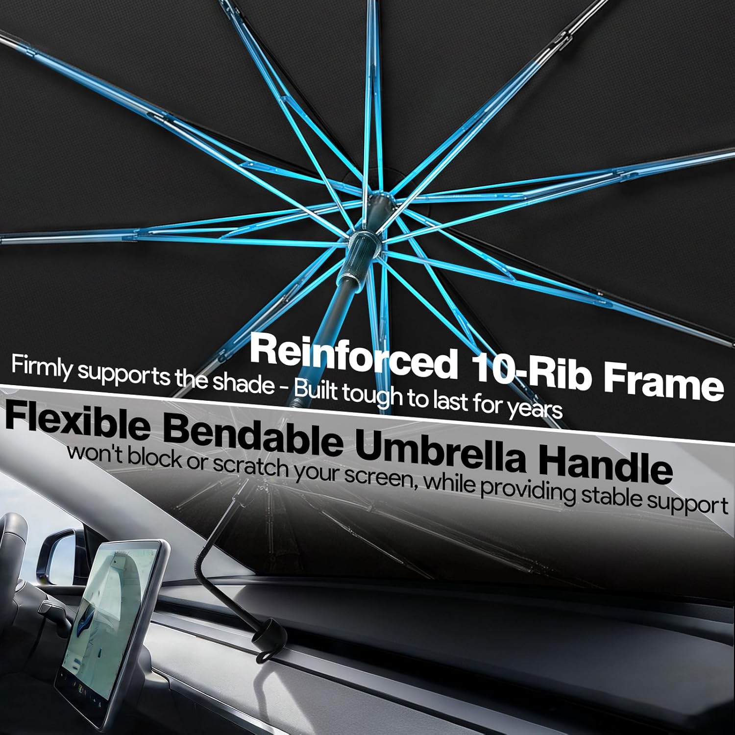 Umbrella Sunshade for Car Windshield - Windshield Sun Shade 2026 Upgraded Foldable 57"x32" - Sunshade for Car Front