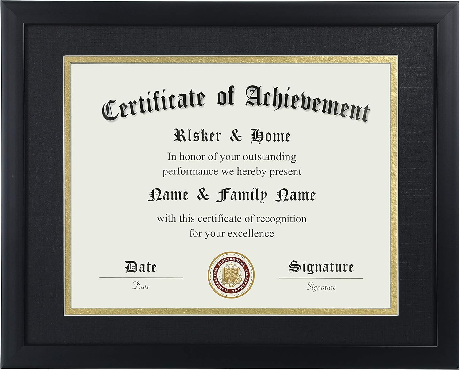 8.5x11 Certificate Frame Black with Black Mat Gold Rim | Displays Diploma 8.5x11 Inch with Mat - 11x14 Inch Without